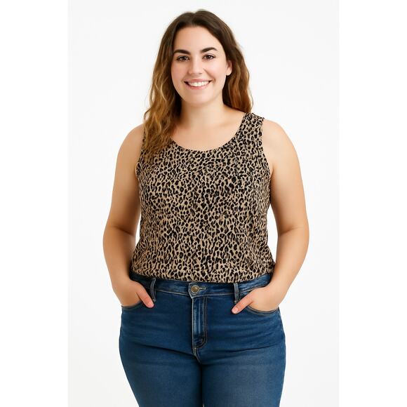 212 Collection Women’s Sleeveless Animal Print Blouse – Size Large, Brown/Black - Picture 1 of 6